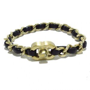 CHANEL Coco - Gold Black Hardware Leather Bracelet 700-090125